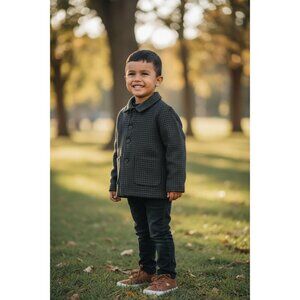 Bonpoint Micro-Check Dark Green Flannel Toddler Jacket 2A
